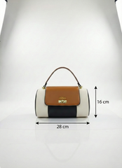 Nisa Tri-Tone Barrel Bag & Wallet Set - Cognac Brown / Cream / Black