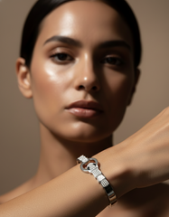 Nisa Premium Silver-Polish Snake Design With Diamond And White Pearl Studded Bracelet For Women and Girls