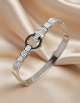Nisa Premium Silver-Polish Snake Design With Diamond And White Pearl Studded Bracelet For Women and Girls