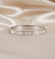 Nisa Premium Silver Polish Delicate Three-Line Design With Diamond Studded Bracelet For Women and Girls