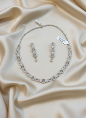 Pink Quartz & Halo AD Necklace