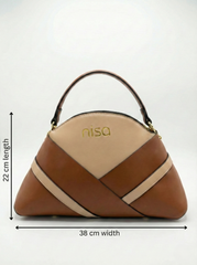 Nisa Dual-Tone Geometric Hand bag Set – Tan & Beige