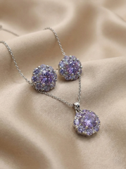 Crystal Floral Pendant Set – Silver Finish