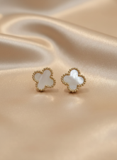 Stainless Steel Rose Gold White Clover Earrings.