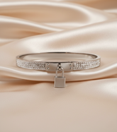 Nisa Premium Silver-Polish Hanging-Lock Design With Diamond Studded Bracelet For Women and Girls