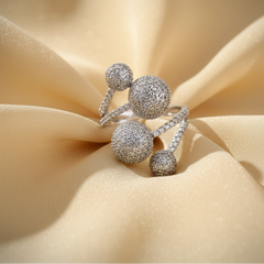 Nisa Premium Silver-Polish Branch Shape Design With Diamond Studded Fingering For Women and Girls