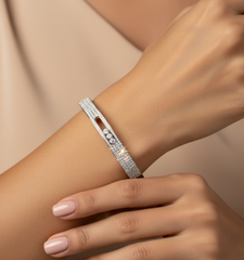 Nisa Premium Silver-Polish Evil-Eye Design With Diamond Studded Bracelet For Women and Girls