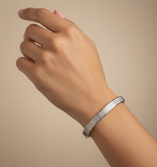 Nisa Premium Silver Polish Delicate Three-Line Design With Diamond Studded Bracelet For Women and Girls