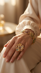 Nisa Pastel Enamel Oval Motif Bracelet & Statement Ring Combo