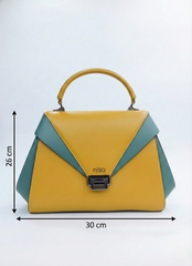 Nisa Geometric Color-Block Satchel Bag β Mustard & Teal