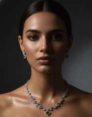 Nisa Emerald & Diamond-Cut AD Necklace Set