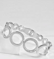 Nisa Premium Silver-Polish Sequence Round Design With Diamond Studded Bracelet For Women and Girls