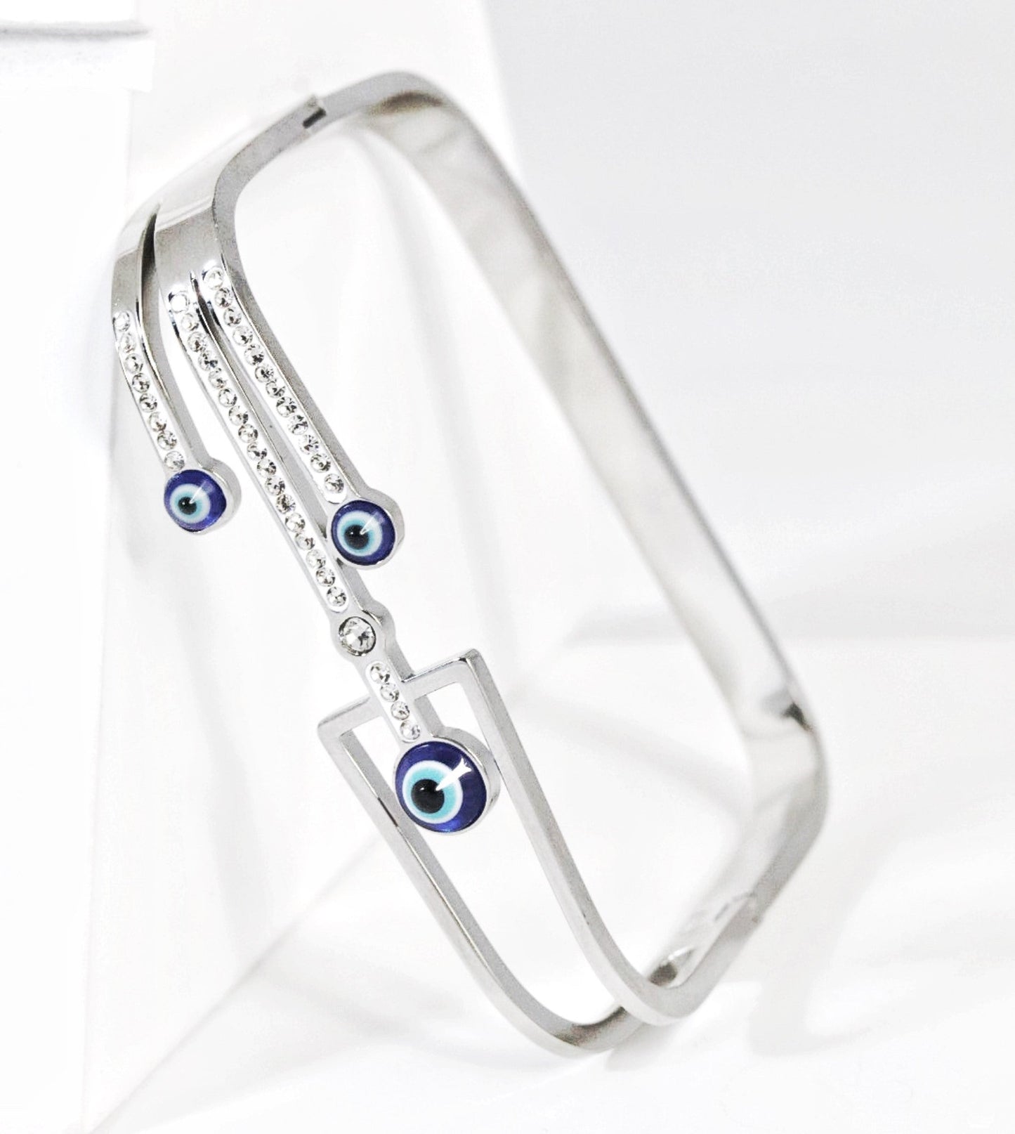 P-Nisa Premium Silver Polish Evil-Eye Design With Diamond Studded Bracelet For Women and Girls