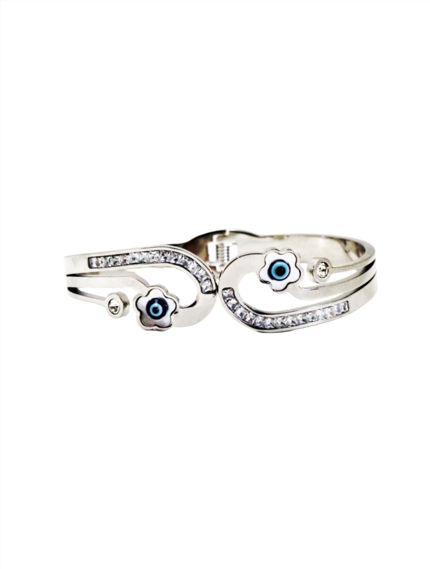 P-Nisa Premium Silver-Polish Evil-Eyes In Flower Design With Diamond And Pearl Studded Bracelet For Women and Girls