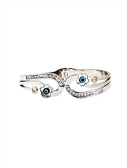 Nisa Premium Silver-Polish Evil-Eyes In Flower Design With Diamond And Pearl Studded Bracelet For Women and Girls