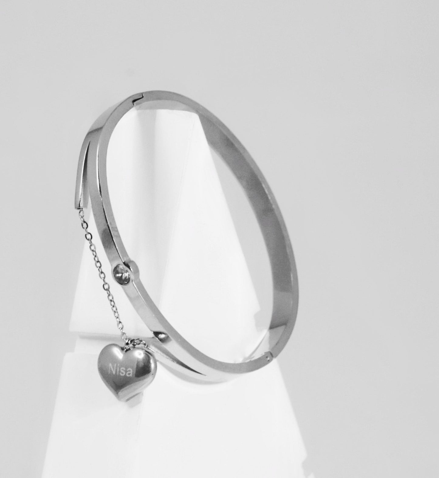 P-Nisa Premium Silver Polish Hanging-Heart Design With Diamond Studded Bracelet For Women and Girls