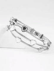 Nisa Premium Silver-Polish Heart Design With Diamond Studded Bracelet For Women and Girls