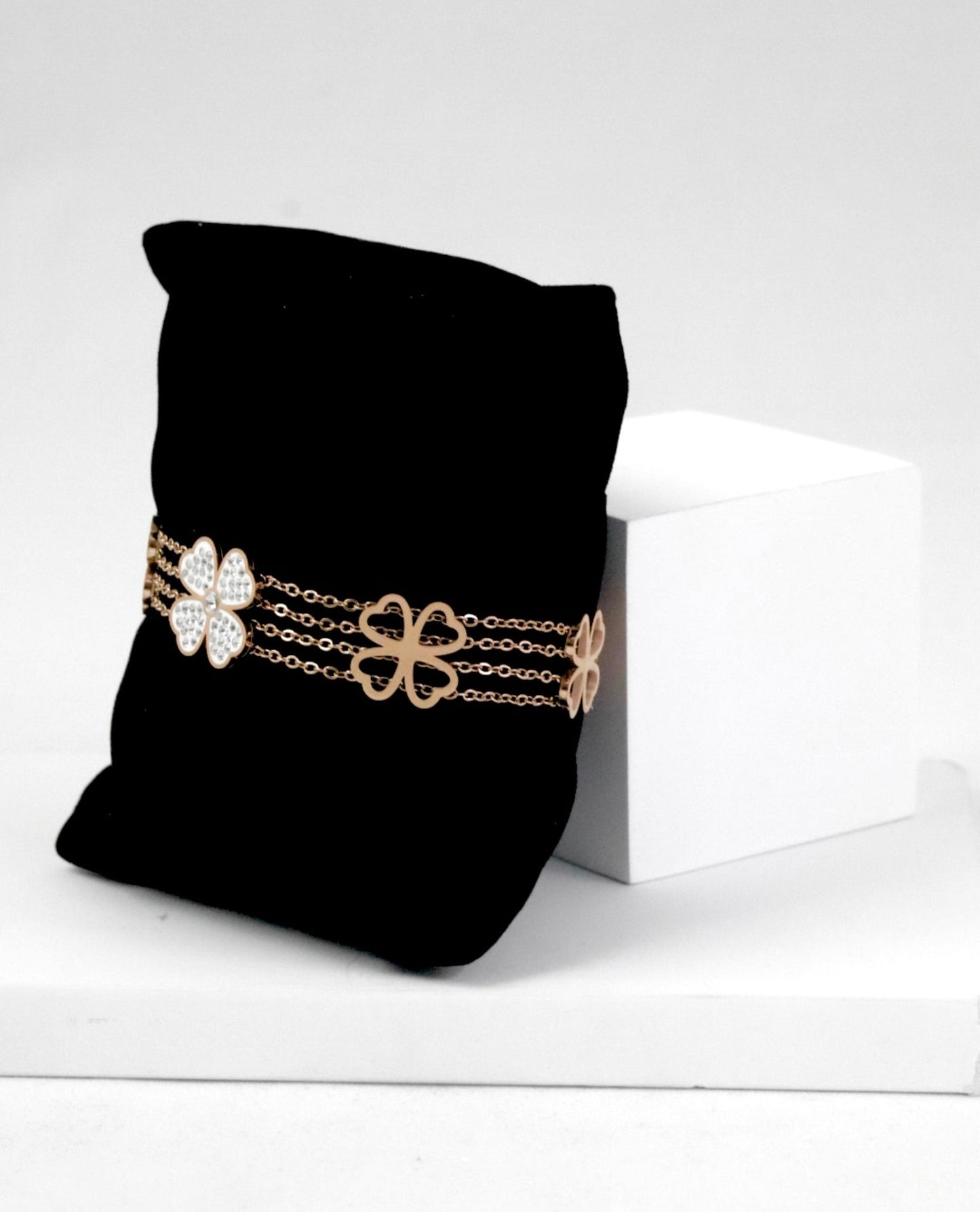 P-Nisa Premium Rose-Gold Polish Delicate Flower Design With Diamond Studded Bracelet For Women and Girls