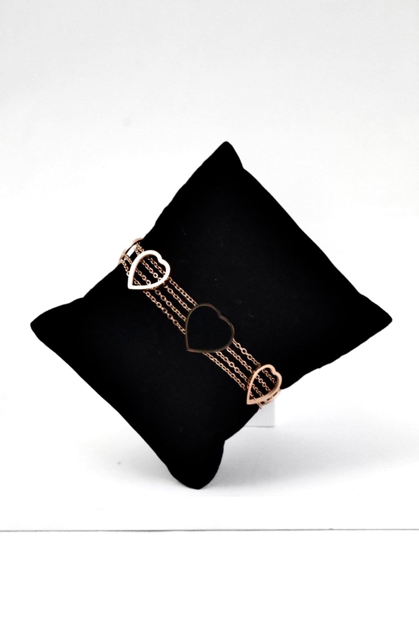 P-Nisa Premium Rose-Gold Polish Delicate Heart Design With Black Ceramic Studded Bracelet For Women and Girls