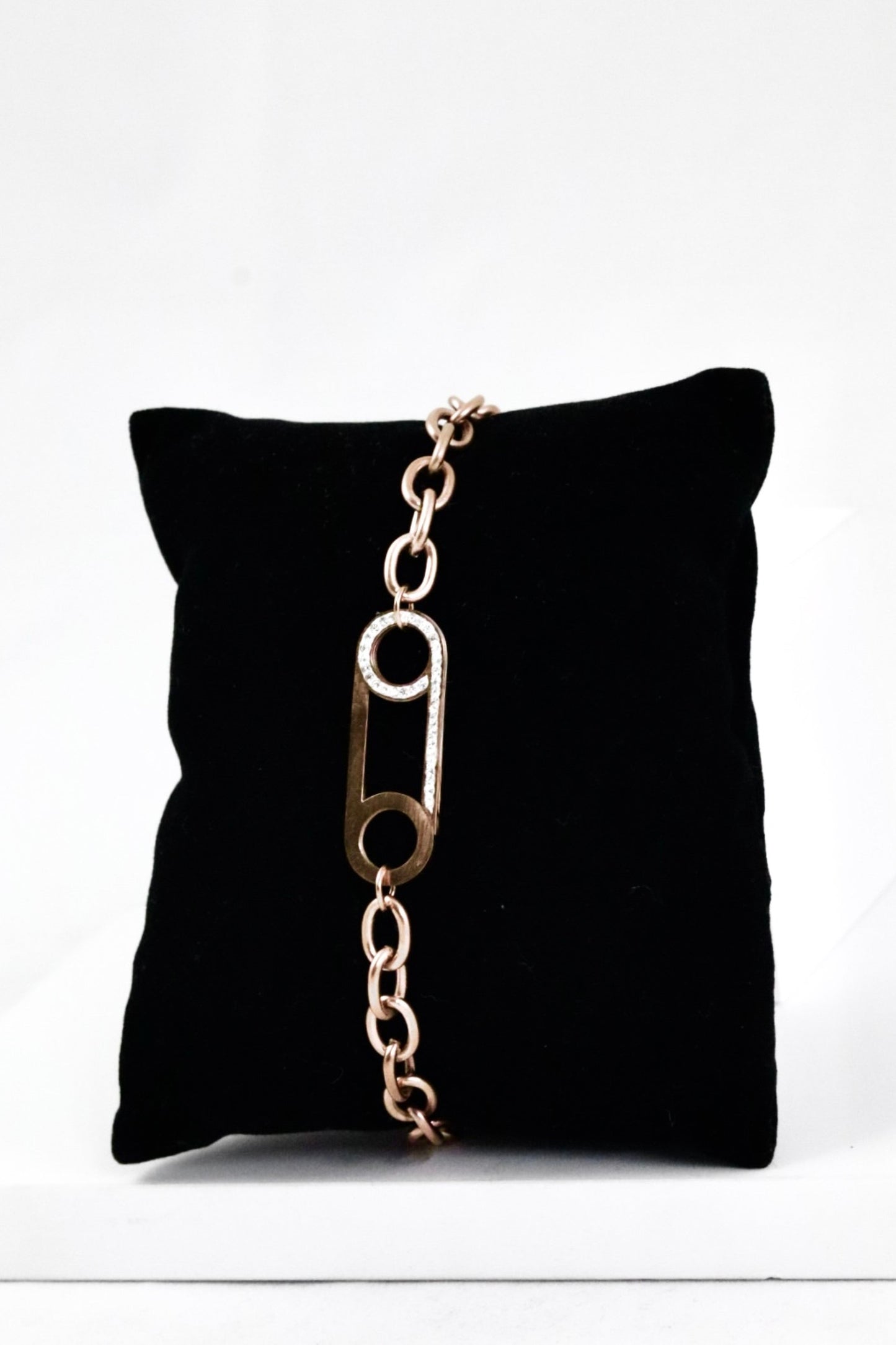 P-Nisa Premium Rose-Gold Polish Delicate Safety-Pin Design With Diamond Studded Bracelet For Women and Girls