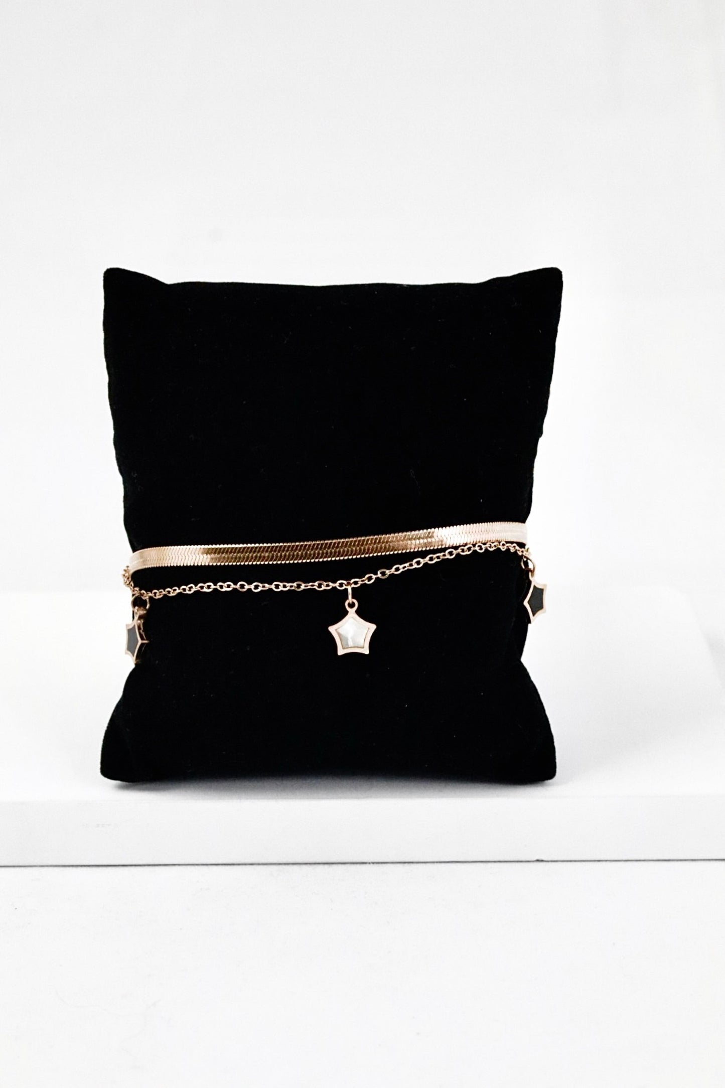 P-Nisa Premium Rose-Gold Polish Sterling Star Design With Black And White Pearl Studded Bracelet For Women and Girls