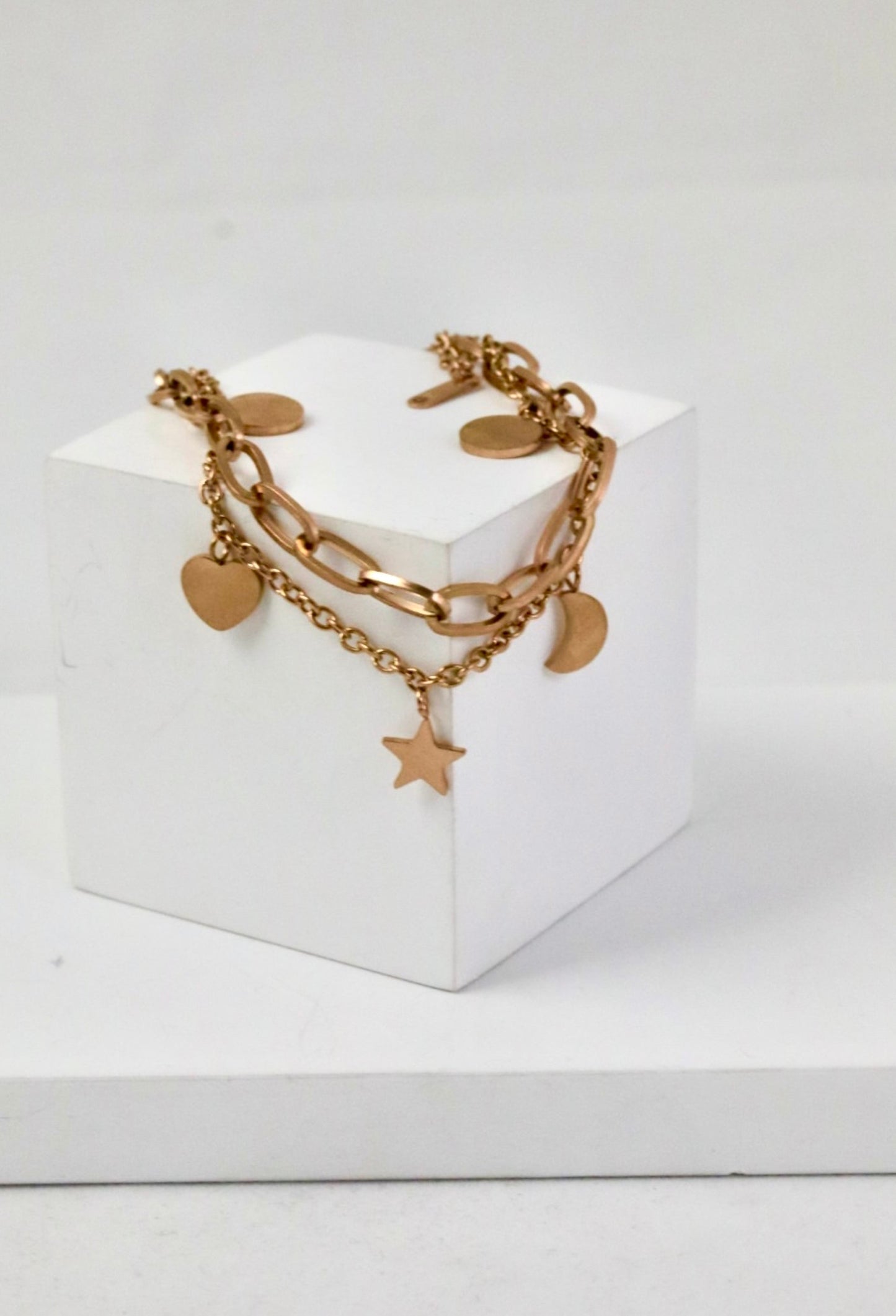 P-Nisa Premium Rose-Gold Polish Sterling Moon-Star & Heart Design Bracelet For Women and Girls