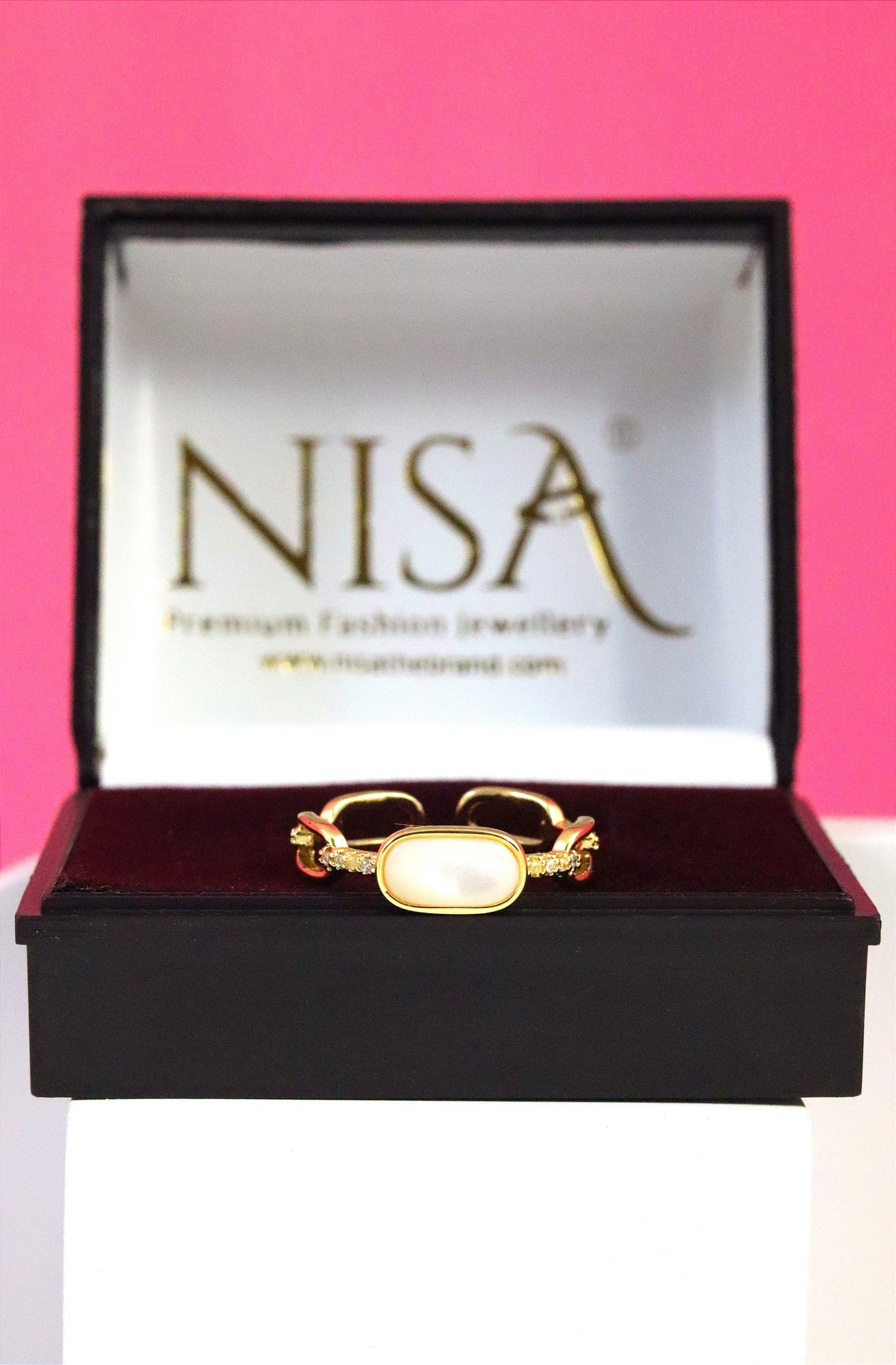 P-Nisa Premium Golden-Polish Ankle-Chain Design With Diamonds And Pearl Studded Fingering For Women and Girls