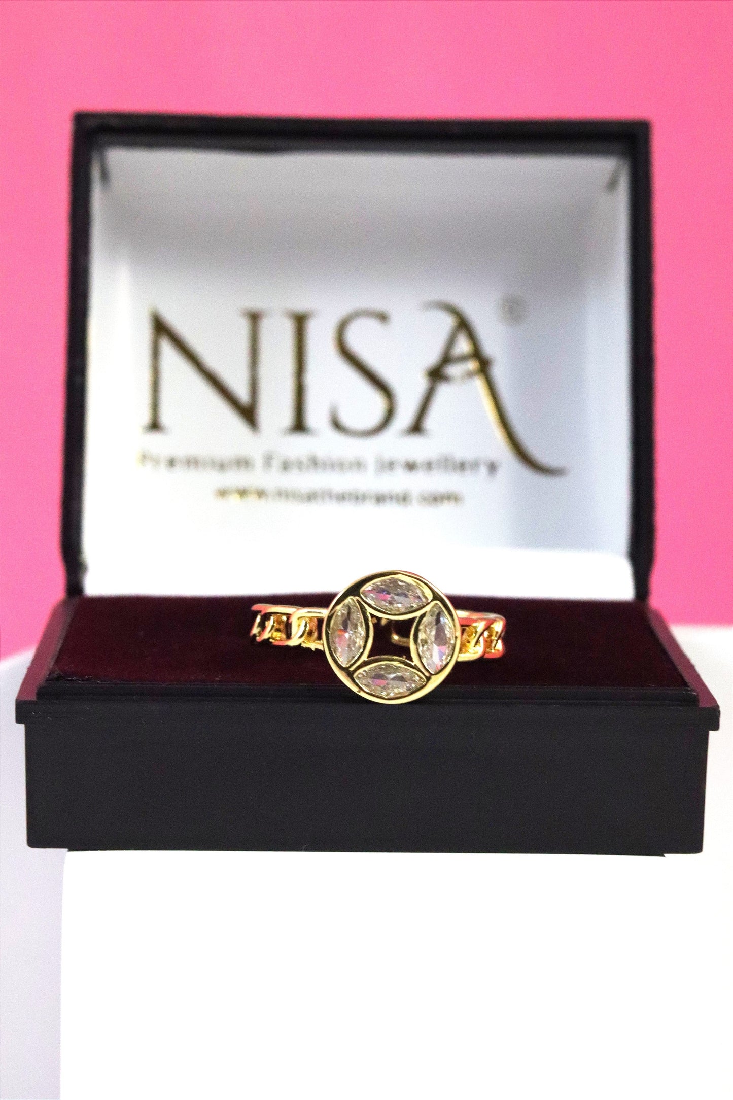 P-Nisa Premium Golden-Polish Round-Quad Design With Diamond And Cystal Studded Fingering For Women and Girls
