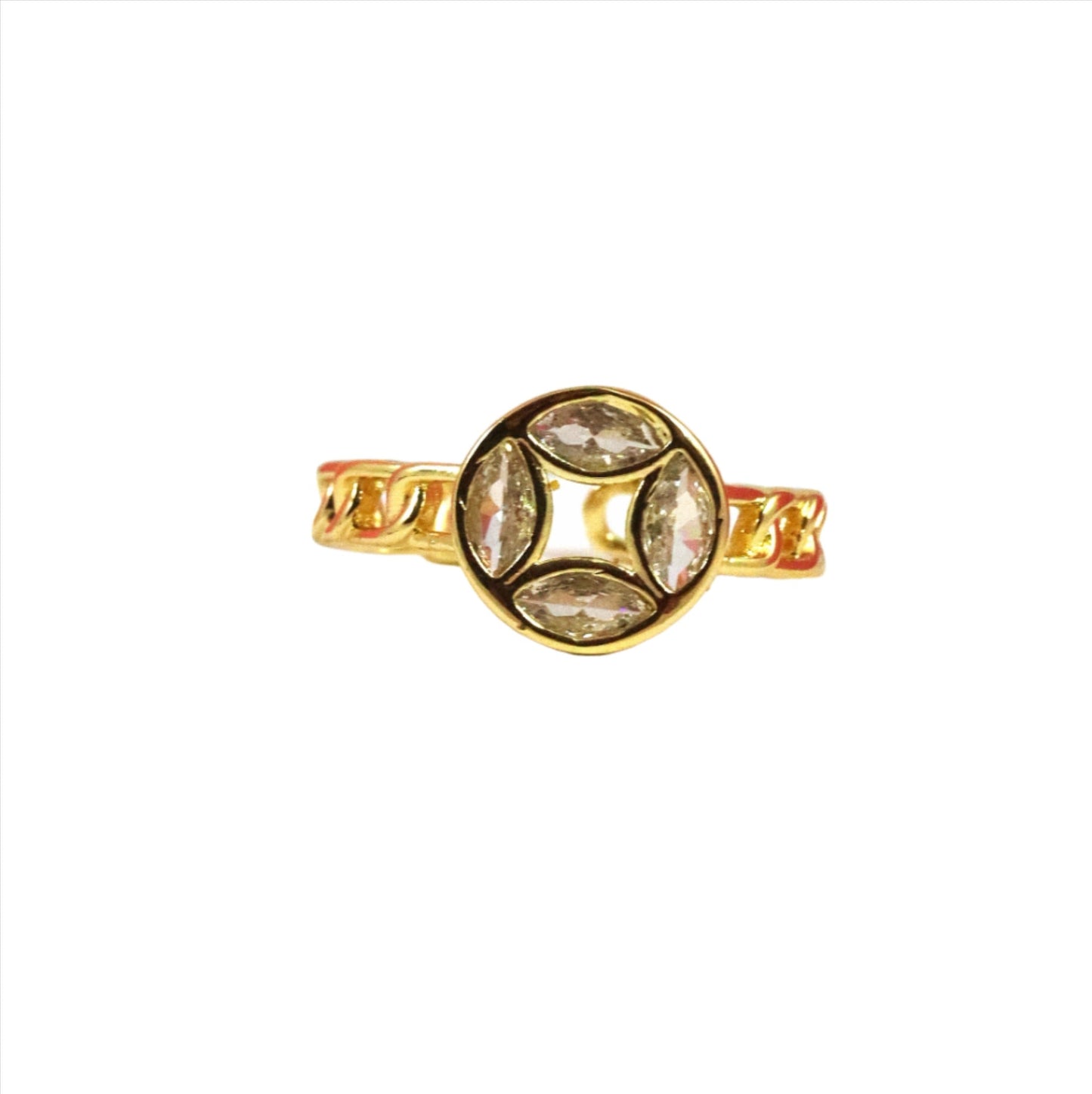 P-Nisa Premium Golden-Polish Round-Quad Design With Diamond And Cystal Studded Fingering For Women and Girls