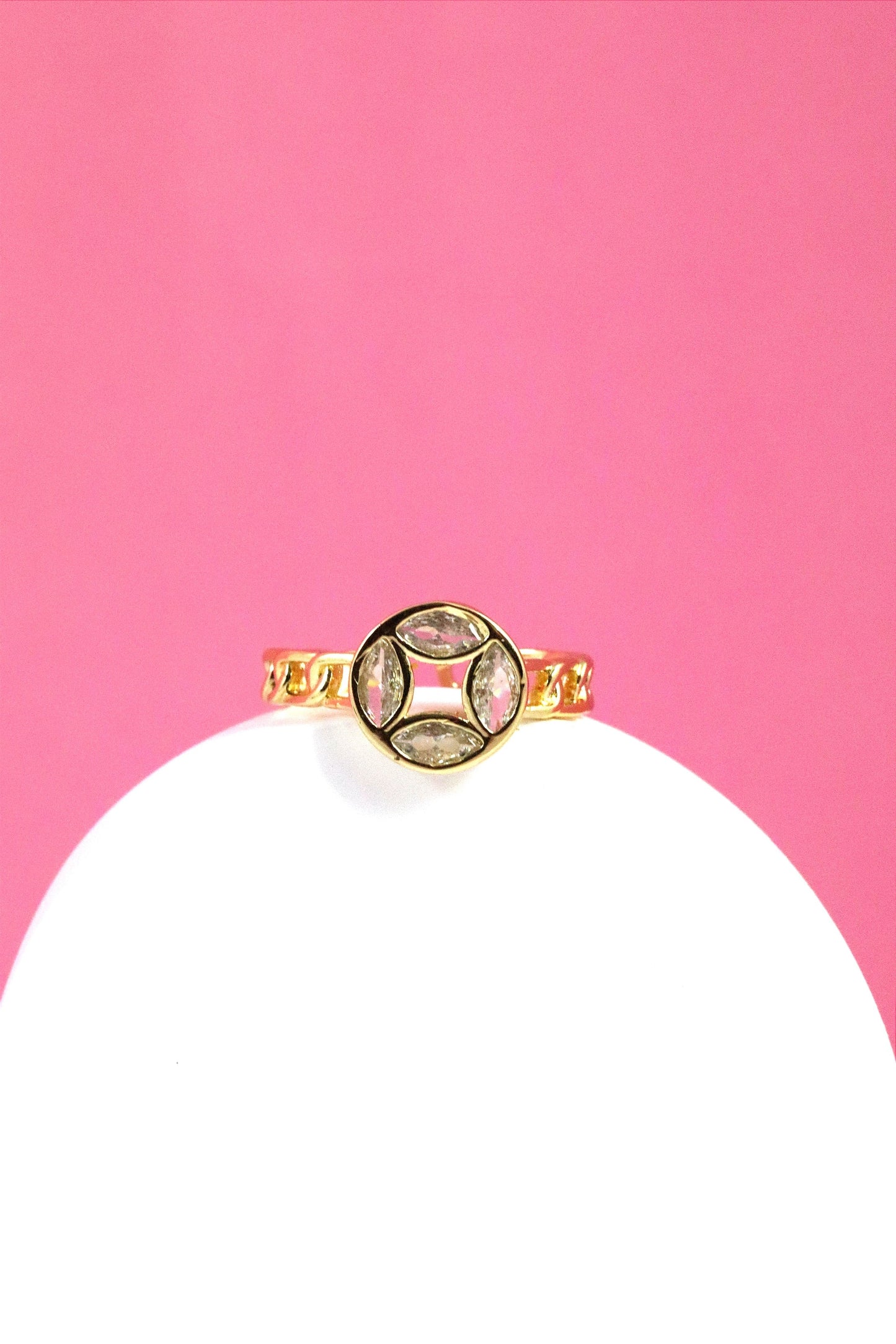 P-Nisa Premium Golden-Polish Round-Quad Design With Diamond And Cystal Studded Fingering For Women and Girls