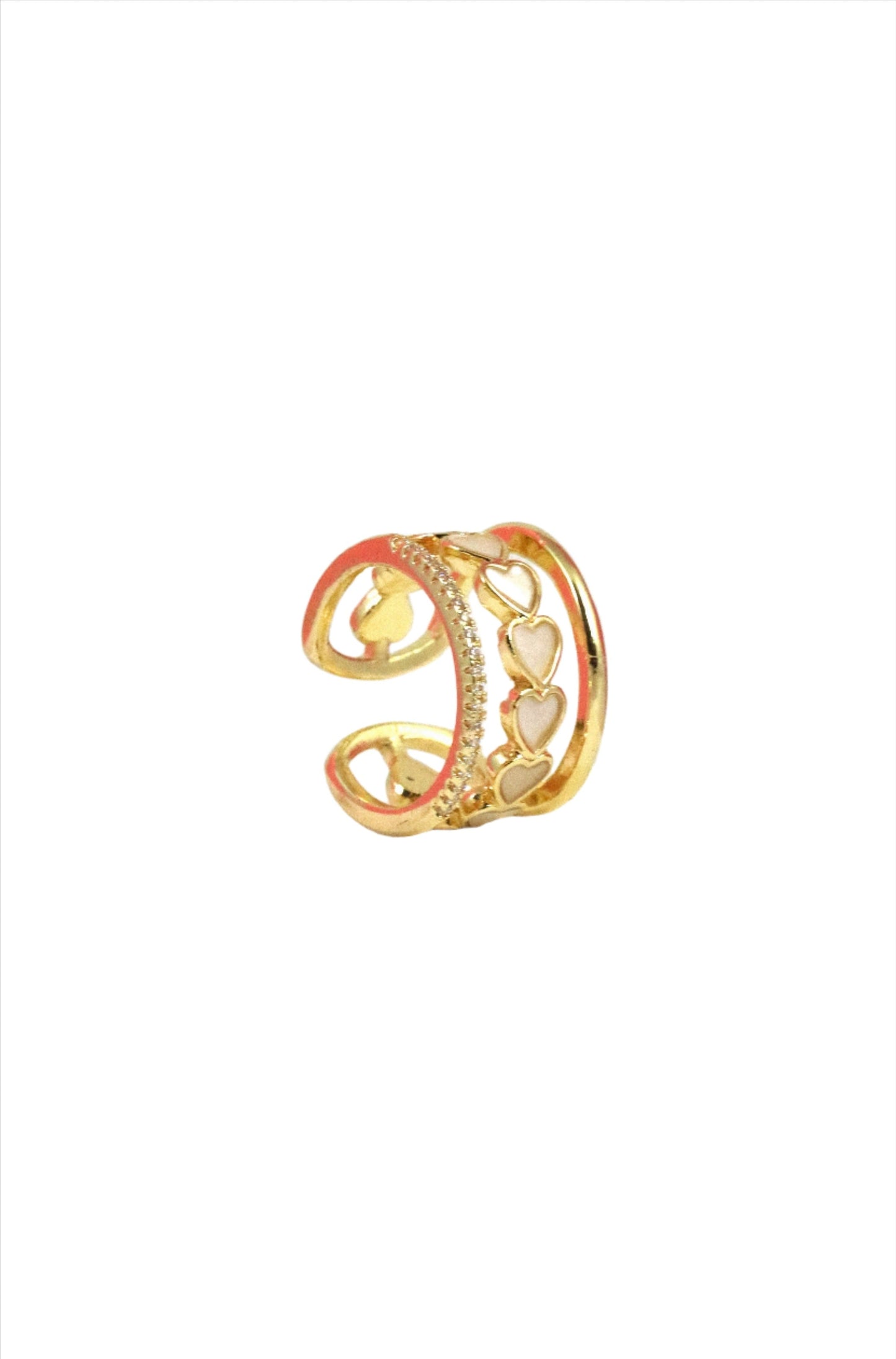 P-Nisa Premium Golden-Polish Joint Heart Shape Design With Diamonds And Heart Shape Pearl Studded Fingering For Women and Girls