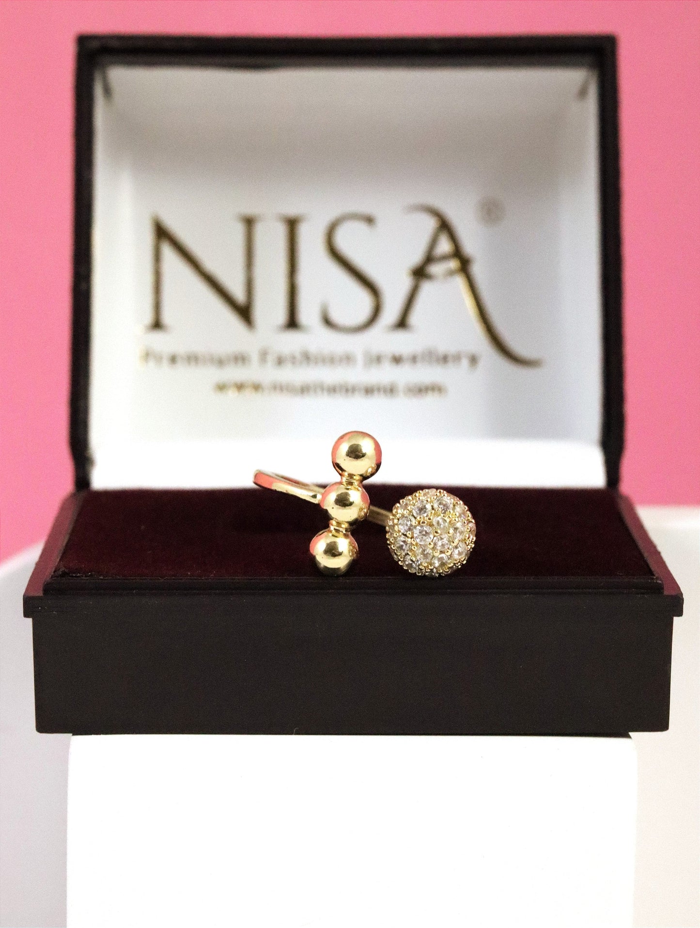 P-Nisa Premium Golden-Polish Spherical-Round Design With Diamonds Studded Fingering For Women and Girls
