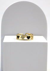 Nisa Premium Golden-Polish Heart Shape Design With Diamonds And Heart Shape Black Pearl Studded Fingering For Women and Girls