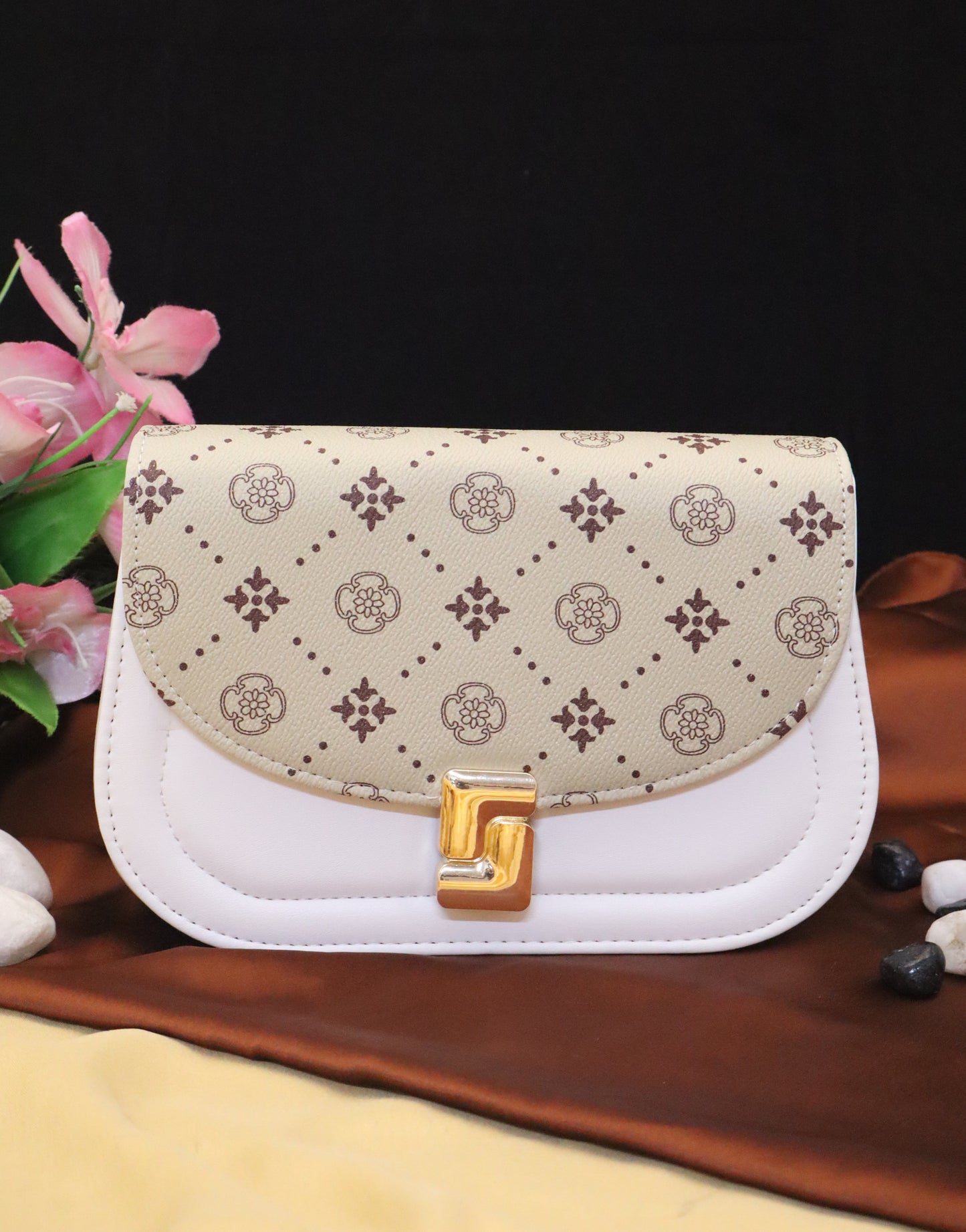 P-Classic Beige & White Sling Bag | Elegant & Timeless