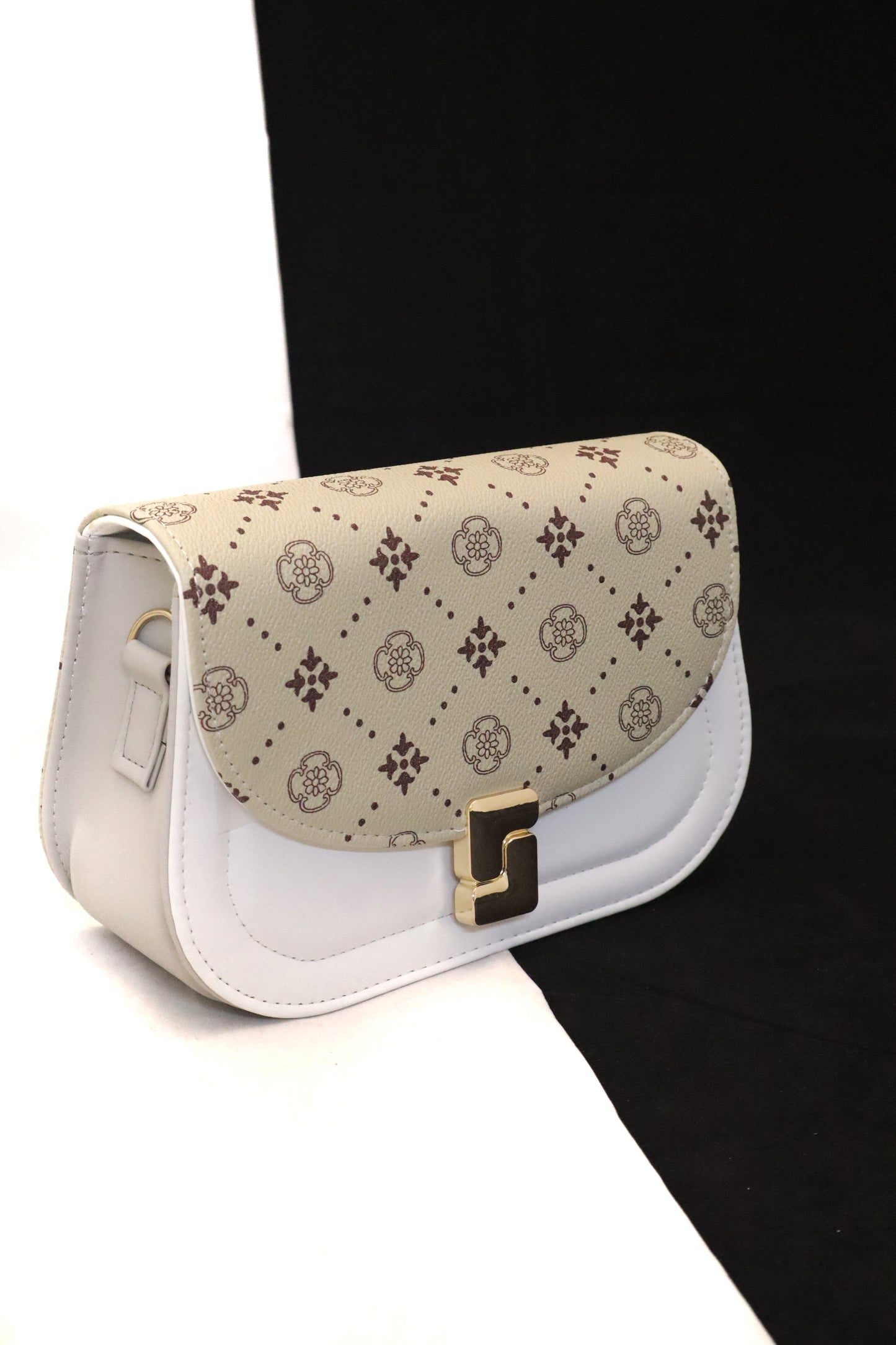 P-Classic Beige & White Sling Bag | Elegant & Timeless