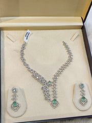 Mint-Green Emerald-Cut Stones AD Necklace