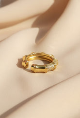 Nisa Premium Golden-Polish Delicate Design With Diamonds Studded Fingering For Women and Girls