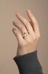 Nisa Premium Golden-Polish Korean-Bamboo Design With Diamonds And White Pearl Studded Fingering For Women and Girls