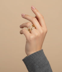 Nisa Premium Golden-Polish Dual Cross Design With Diamond Studded Fingering For Women and Girls