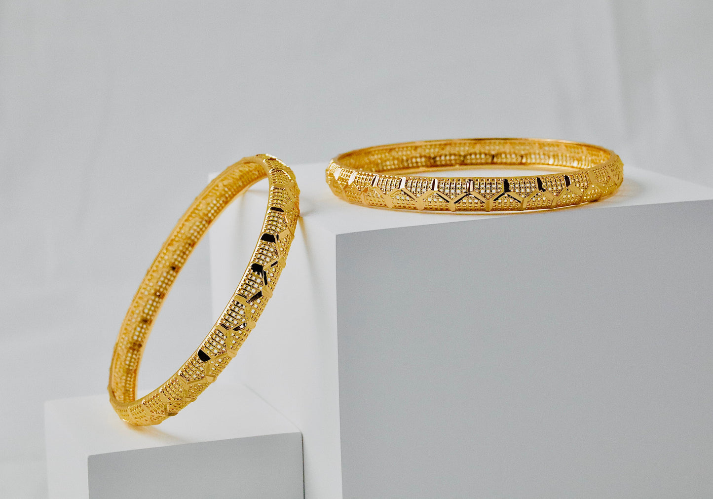 P-High Gold Polish Abstract Half Hexane Design Bangles For Women and Girls