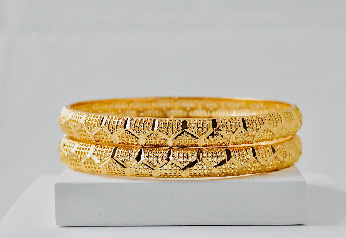P-High Gold Polish Abstract Half Hexane Design Bangles For Women and Girls
