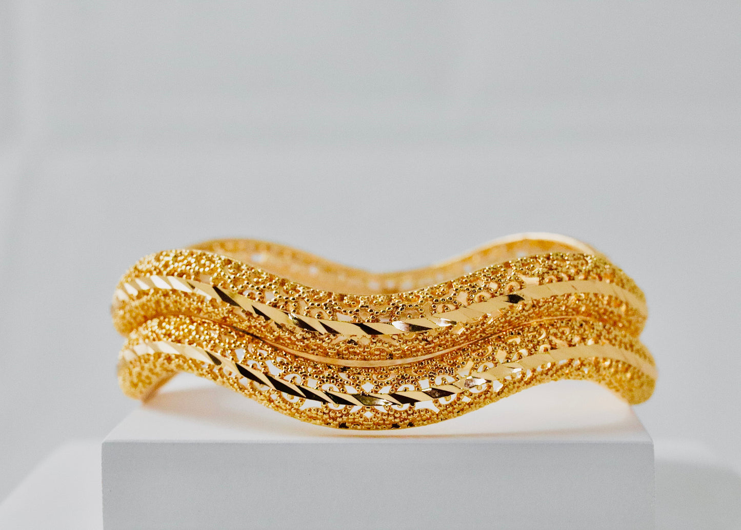 P-Nisa High Gold Polish Sea Waves Design Bangles For Women and Girls