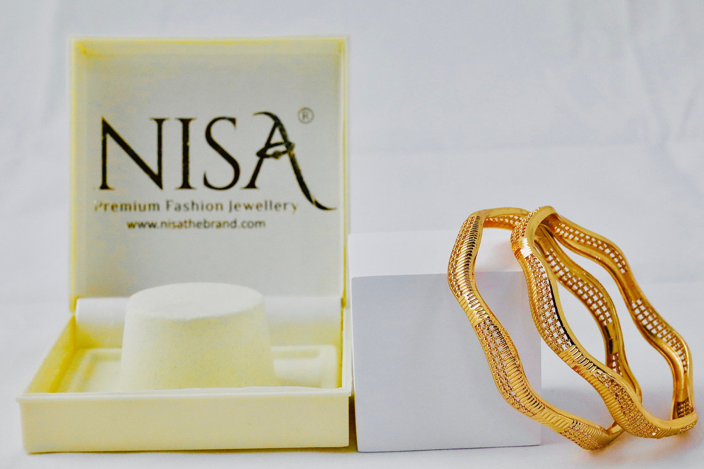P-Nisa High Gold Polish Waves Shape Design Bangles For Women and Girls