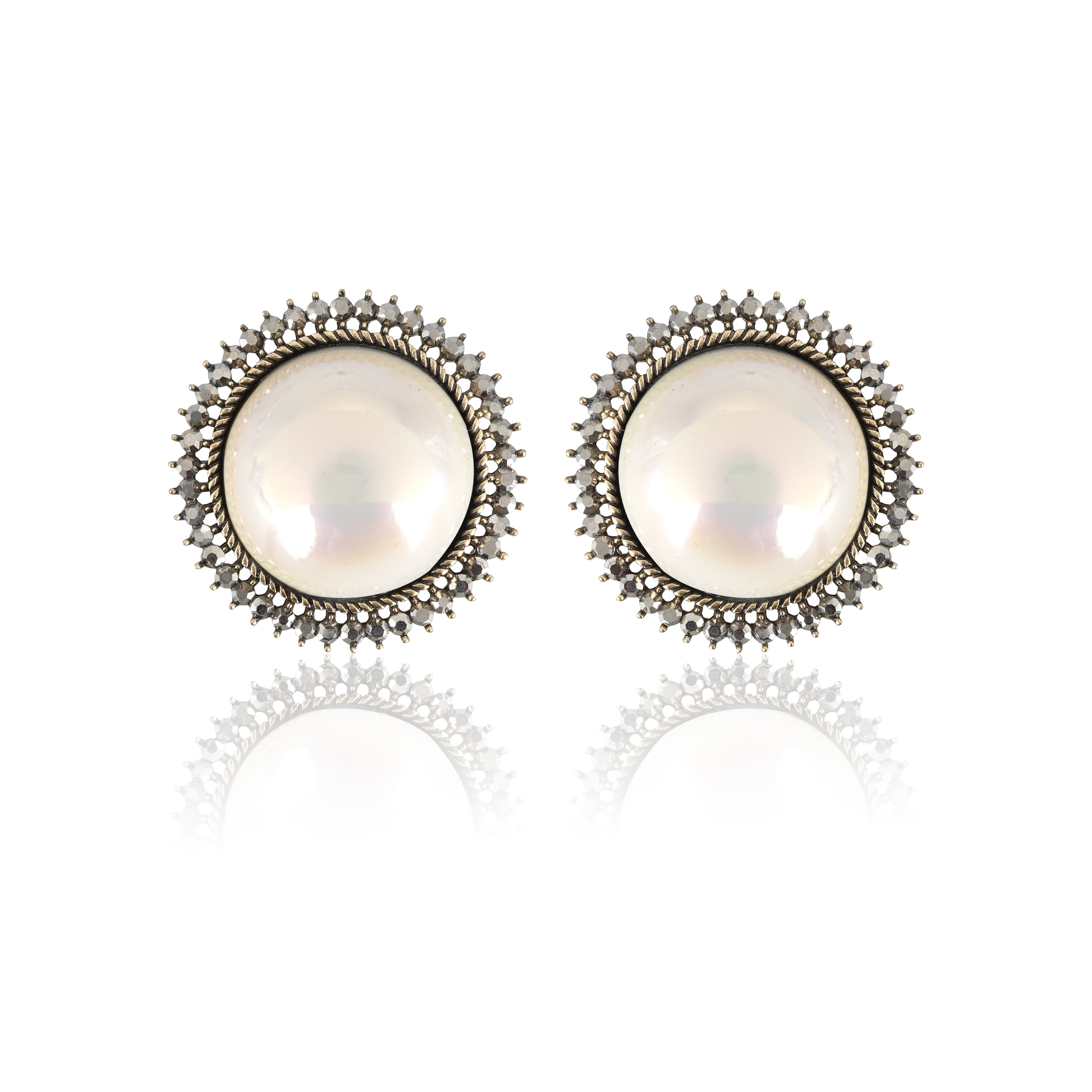 Luxor Silver Pearl Charm Stud Earrings