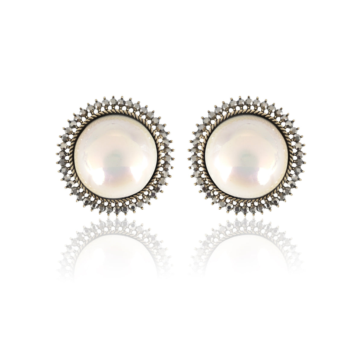 Luxor Silver Pearl Charm Stud Earrings