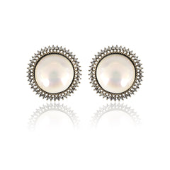 Luxor Silver Pearl Charm Stud Earrings