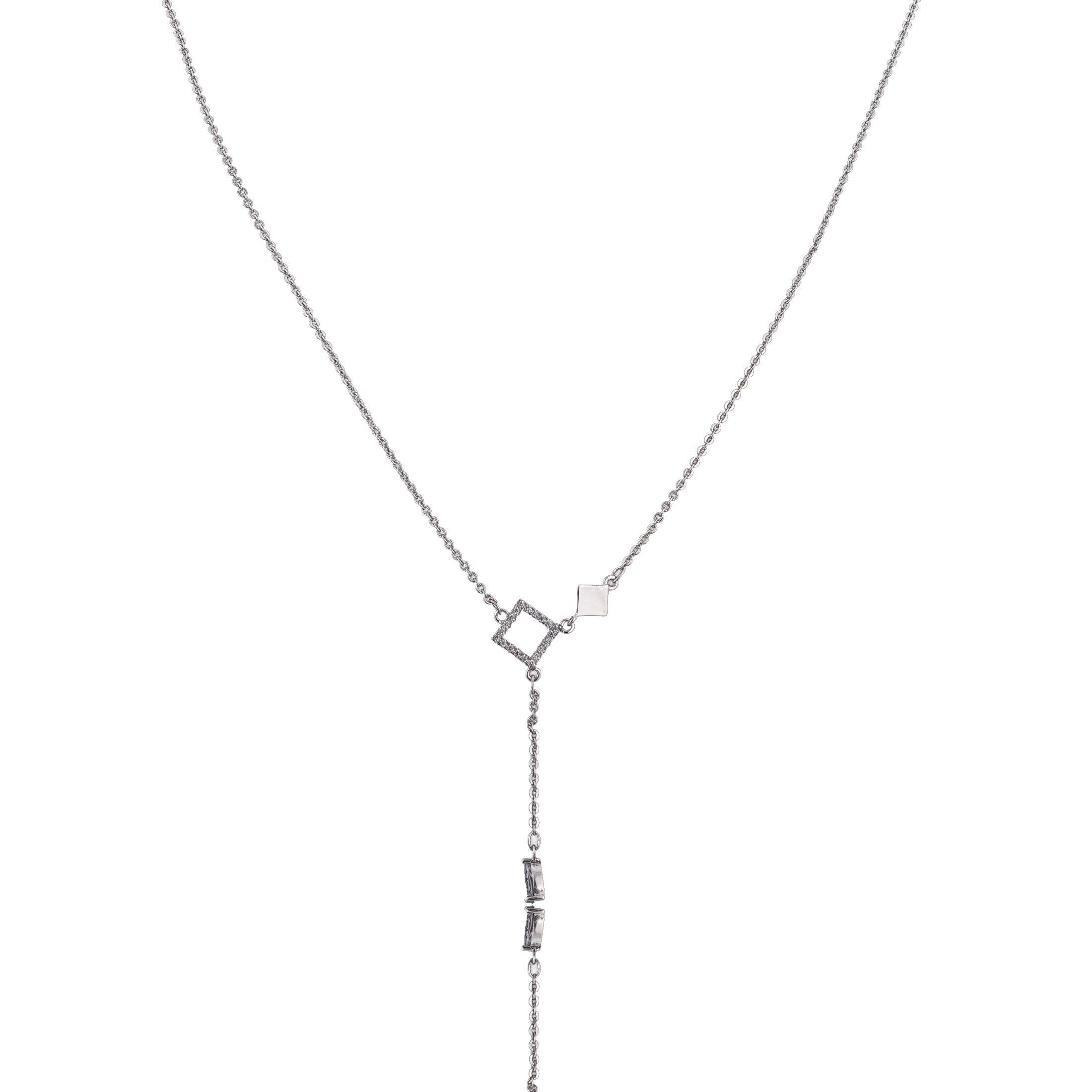 Nisa Premium Silver-Polish Solitare Rhombus Design With Diamond Studded Delicate Chain-Pendant For Women and Girls
