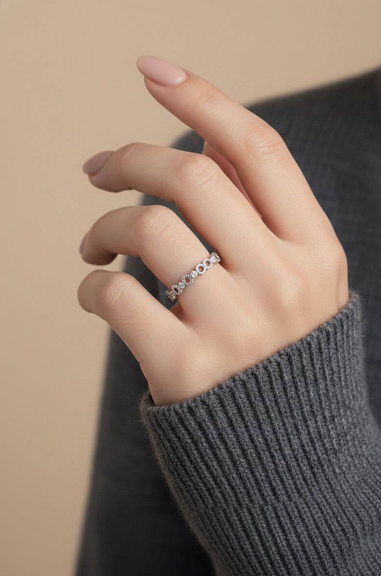 Nisa Premium Silver-Polish Fabulus-Luxurie Design With Diamond Studded Fingering For Women and Girls