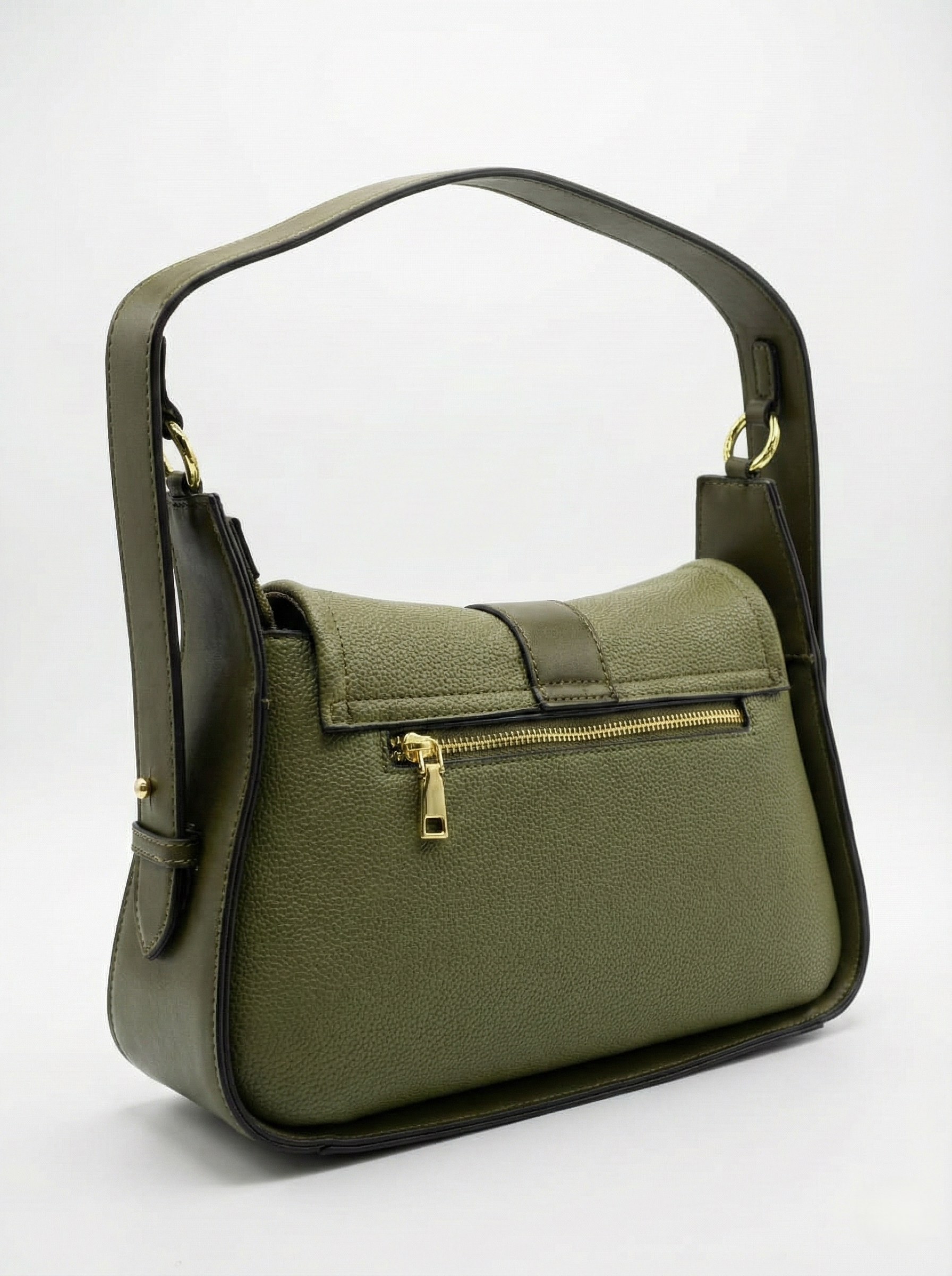Nisa Signature Olive Shoulder Bag with Gold Accents