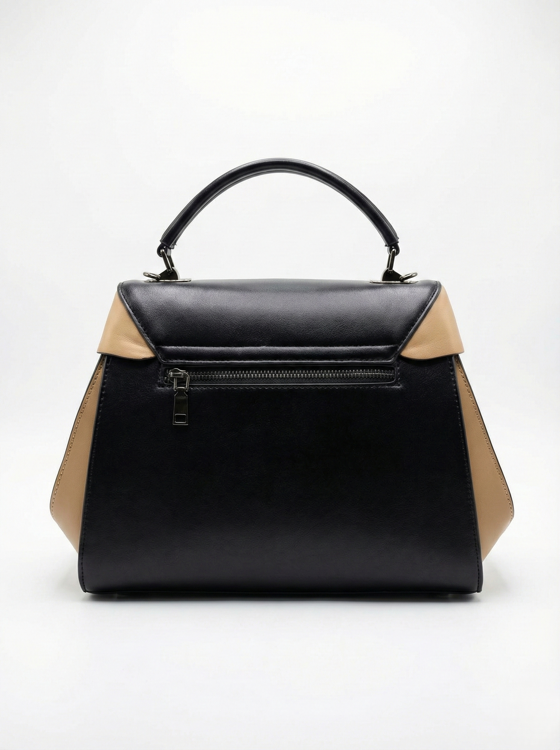 Nisa Modern Dual-Tone Satchel Bag – Black & Tan